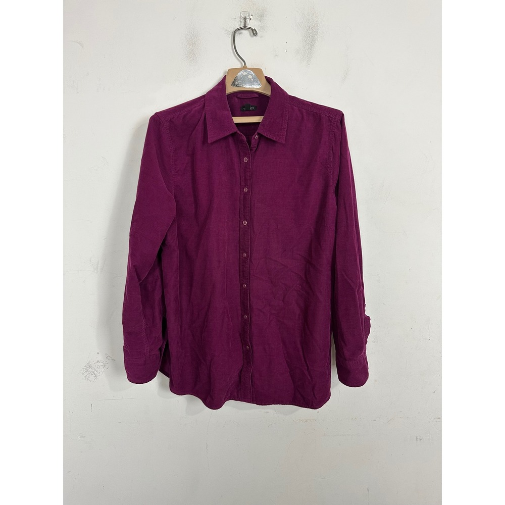 Talbots Magenta Purple Corduroy Button Down Shirt Womens XL Long Sleeve Cotton